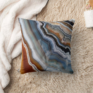 Coussin Rouge Terracotta Blanc Noir Bleu Or Géode d'âge