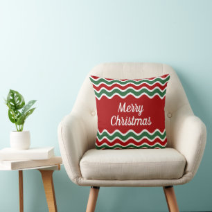 Coussin Rouge Vert Blanc Vague Rayures Joyeux Noël