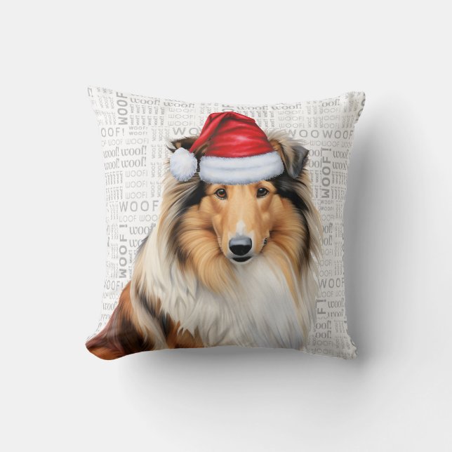 Coussin Rough Collie Amoureux des chiens Noël (Recto)