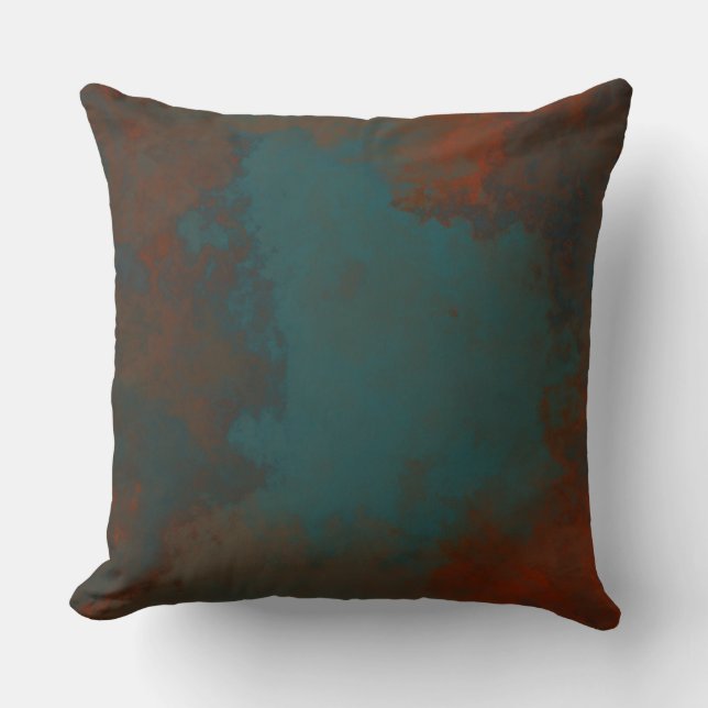 Coussin Rouille et marbre Turquoise abstrait (Recto)