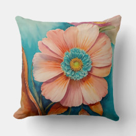 Coussin Rouille, Turquoise et Fleurs de Pêche