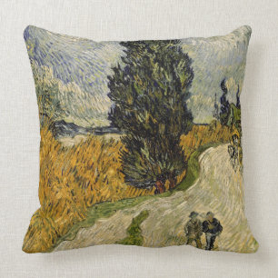 Coussin Route de Vincent van Gogh avec des cyprès, 1890