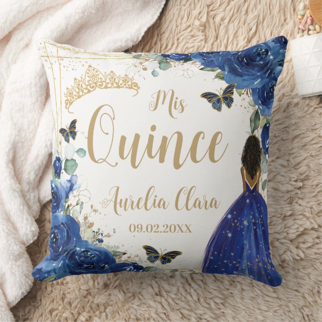 Coussin Royal Blue Floral Brown Princesse Quinceañera XV (Couverture)