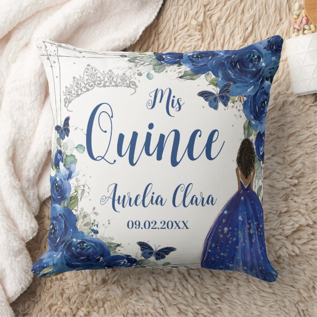 Coussin Royal Blue Floral Princess Silver Quinceañera XV (Couverture)