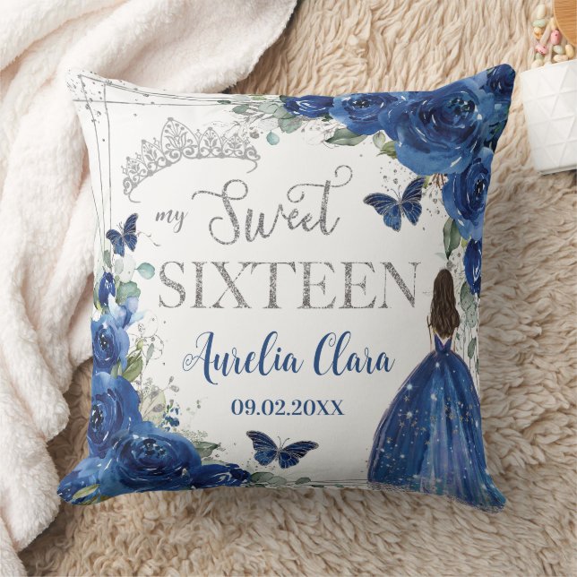 Coussin Royal Blue Floral Princess Sweet sixteen d'argent  (Couverture)