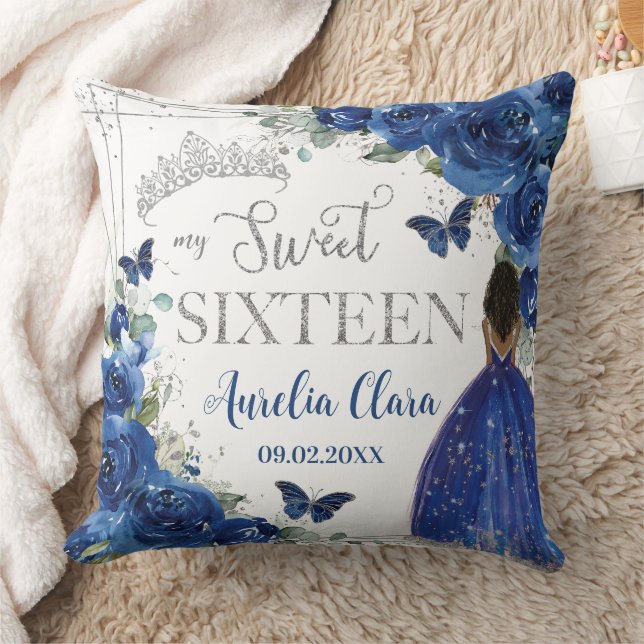 Coussin Royal Blue Floral Princess Sweet sixteen d'argent  (Couverture)