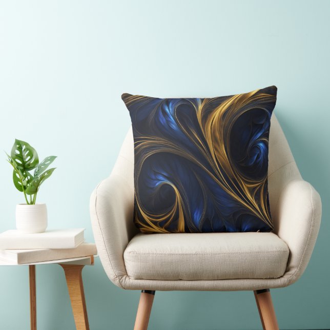 Coussin Royal Blue Gold Abstrait Swirl (Chaise)