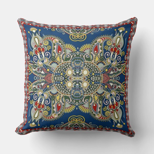 Coussin Royal Blue Oriental Design (Recto)
