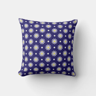 Coussin Royal Blue Throw Pillow with Daisies