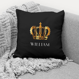 Coussin Royal Gold Couronne Nom personnalisé Noir
