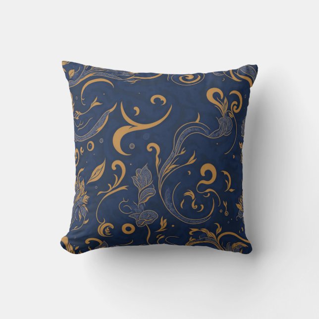 Coussin Royal Navy bleu orange paisley simple (Recto)