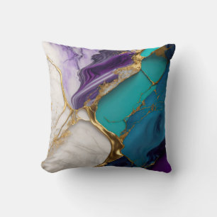 Coussin Royal Sarcelle & Améthyste Marbré avec Veines d'Or