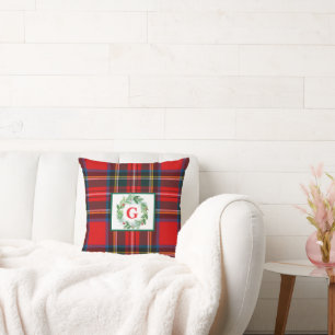 Coussin Royal Stewart Christmas MONOGRAS Plaid Wreath