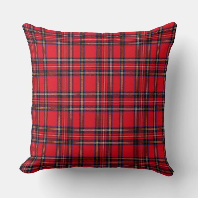Coussin Royal Stewart tartan rouge noir plaid (Recto)
