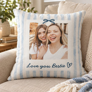 Coussin Ruban bleu côtier chic photo meilleure amie