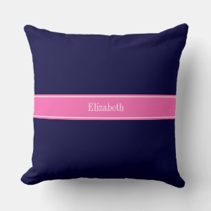 Coussin Ruban Monogramme Navy Blue uni Rose Choc #2 Nom