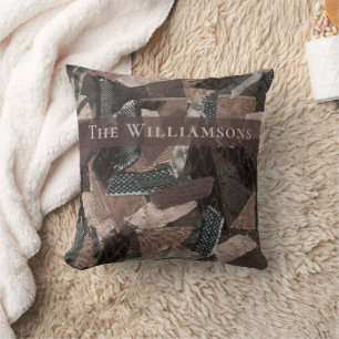 Coussin Ruban personnalisé marron beige gris patchwork abs