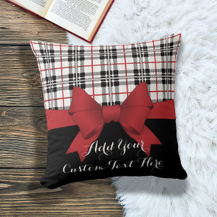 Coussin Ruban rouge personnalisé et carton tartan