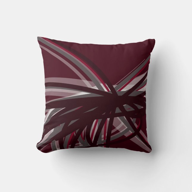 Coussin Rubans Abstraits artistiques de Bourgogne et blanc (Recto)