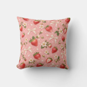 Coussin Rubans de fraise roses faux paillettes floral