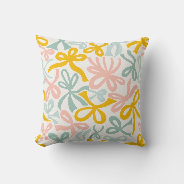 Coussin Rubans et noeuds Coquette de Noël pastel (Recto)