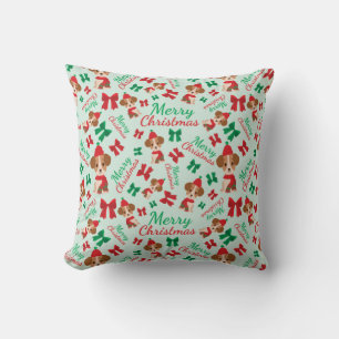 Coussin Rubans Festifs Chiens mignons Noël Vert clair