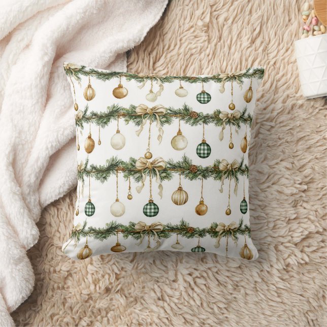 Coussin Rubans Marron Rustique Crème Vert Noël   (Couverture)