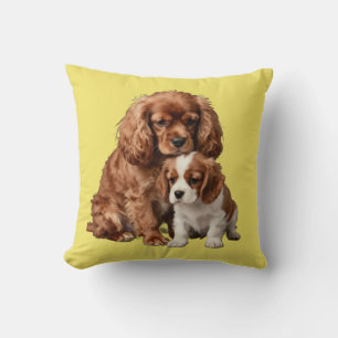 Coussin Ruby Cavalier Spaniel et son chiot Blenheim