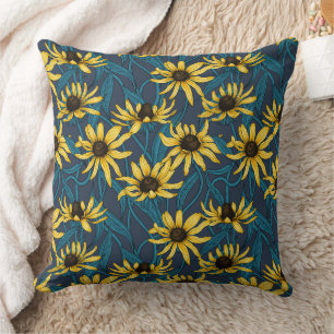 Coussin Rudbekia jaune sur la marine