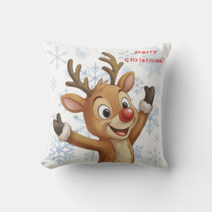 Coussin Rudolph avec flocons de neige bleus réversible