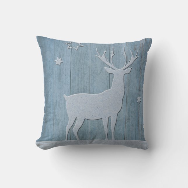 Coussin Russe Bleu Bois Reindeer Pays Noël (Recto)