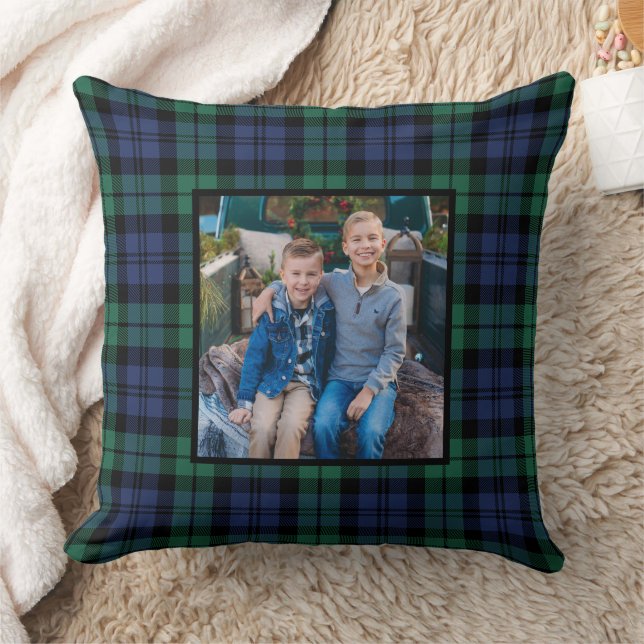 Coussin Russe Marine Green Black Watch Plaid Photo de vaca (Couverture)