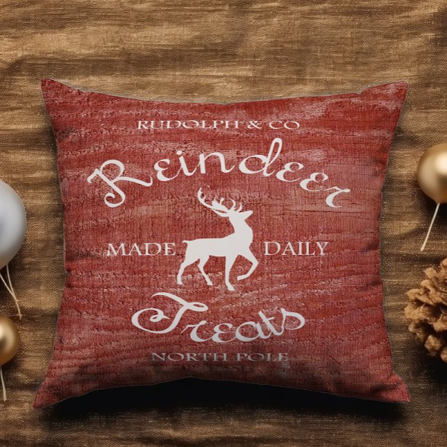 Coussin Russe Red Reindeer Treat Ajouter un nom Noël (Créateur téléchargé)