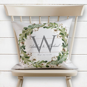 Coussin Russe Shiplap Wreath Monogram Mariage Keepsaké
