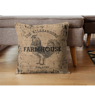 Coussin Russe Vintage Nom de famille Farmhouse Rooster
