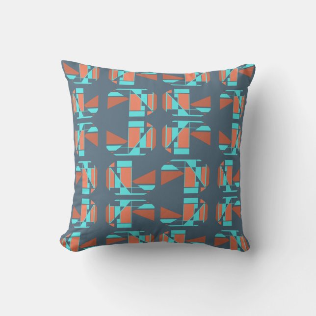 Coussin Rust Orange Aqua Ardoise Bleu Petits morceaux Art  (Recto)