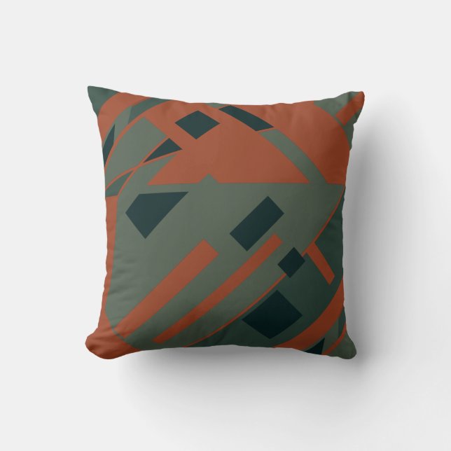 Coussin Rust Orange gris foncé Vert diagonale Abstrait (Recto)