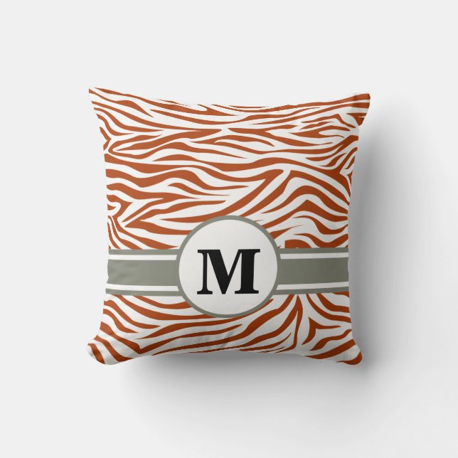 Coussin Rust Red Safari Zebra avec Monogramme (Recto)