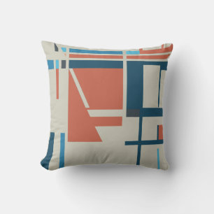 Coussin Rust Turquoise Bleu sur gris Abstrait MCM Look