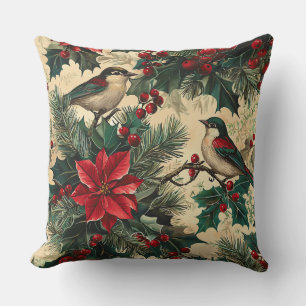 Coussin Rustic Bird et Poinsettia Motif de Noël (13)