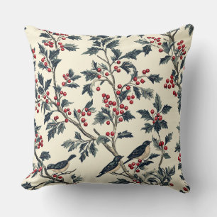 Coussin Rustic Bird et Poinsettia Motif de Noël (18)