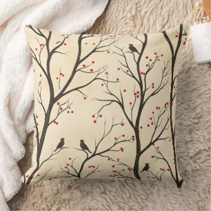 Coussin Rustic Bird et Poinsettia Motif de Noël (5)