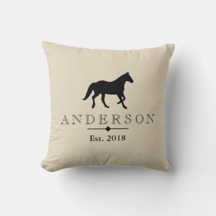 Coussin Rustic Black Horse Silhouette & Family Nom