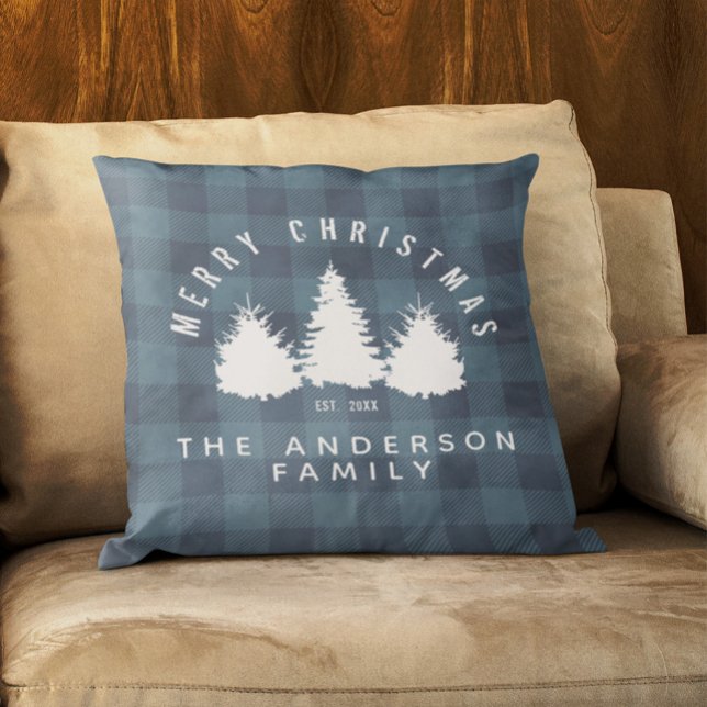 Coussin Rustic Buffalo Plaid Joyeux Noël Nom de famille (Créateur téléchargé)