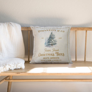 Coussin Rustic Burlap Gold Nom de famille Christmas Tree F