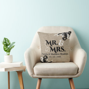 Coussin Rustic Burlap Regardez M. et Mme la Mariage