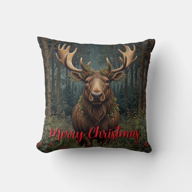 Coussin Rustic Christmas moose deer boho woodland forest  (Recto)