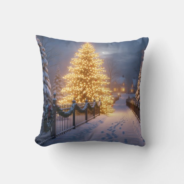 Coussin Rustic Christmas Throw Pillows – Village Tree, San (Recto)