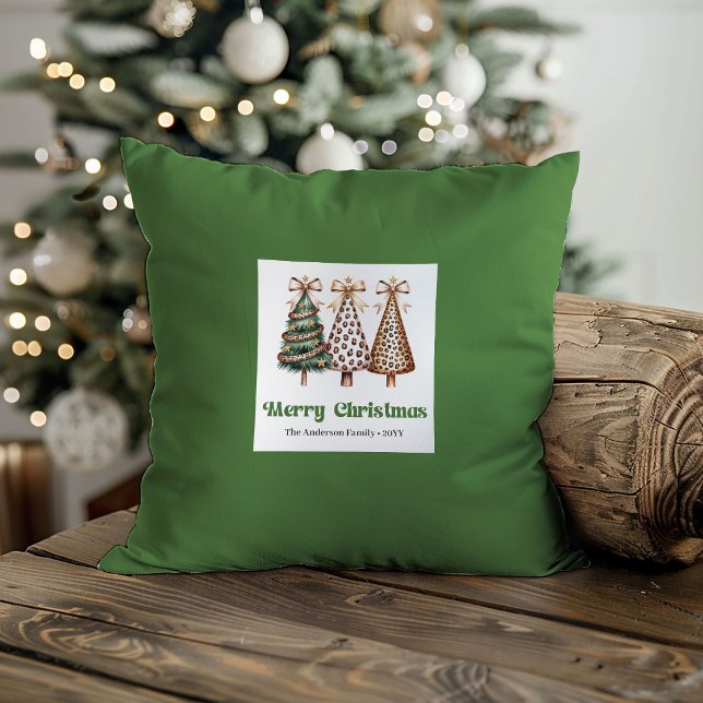 Coussin Rustic Christmas Trees Minimalist Name Custom  (Rustic Christmas Trees Minimalist Name Custom Pillow)