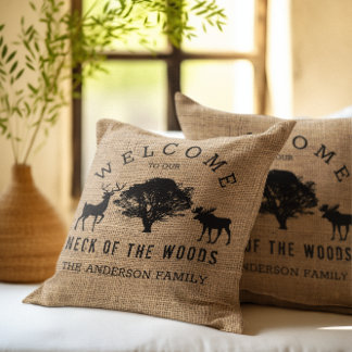 Coussin Rustic Cosy Cabine Bienvenue Nom de famille Jeu d'